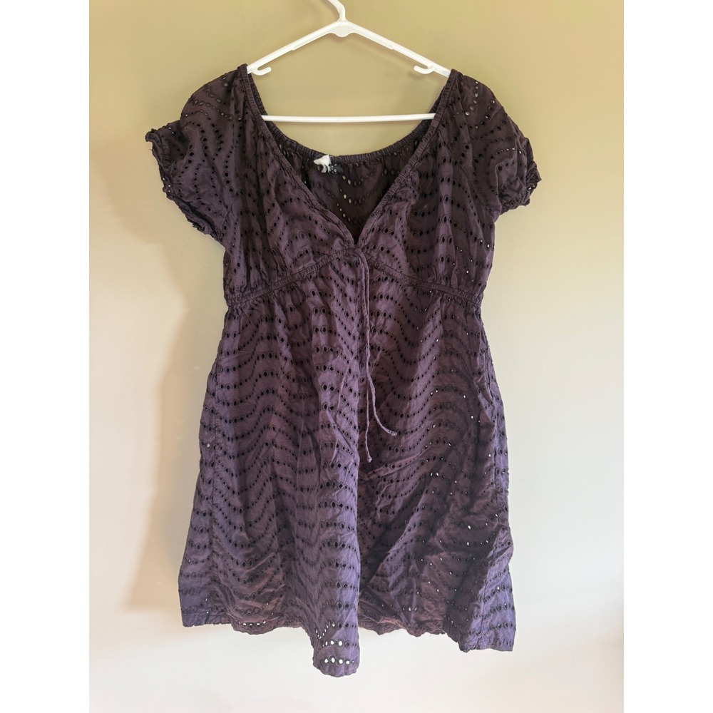 La Blanca by Rod Beattie Purple Eyelet Swim Cover Up Dress Empire Waist Boho